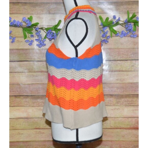 Cute THML Halter Top Sweater Color Block Crochet Ladies Size L Boho Festival - Picture 6 of 10